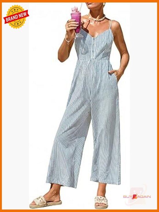 Pants - Backless Smocked Wide Leg Jumpsuit with Pockets Sleeveless Sweetheart Neck
